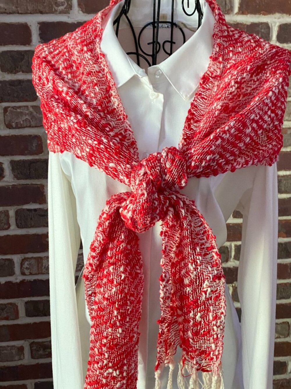 Vintage Cotton Red Open Weave Scarf Rustic & Casual Style Scarf Grunge Fashion